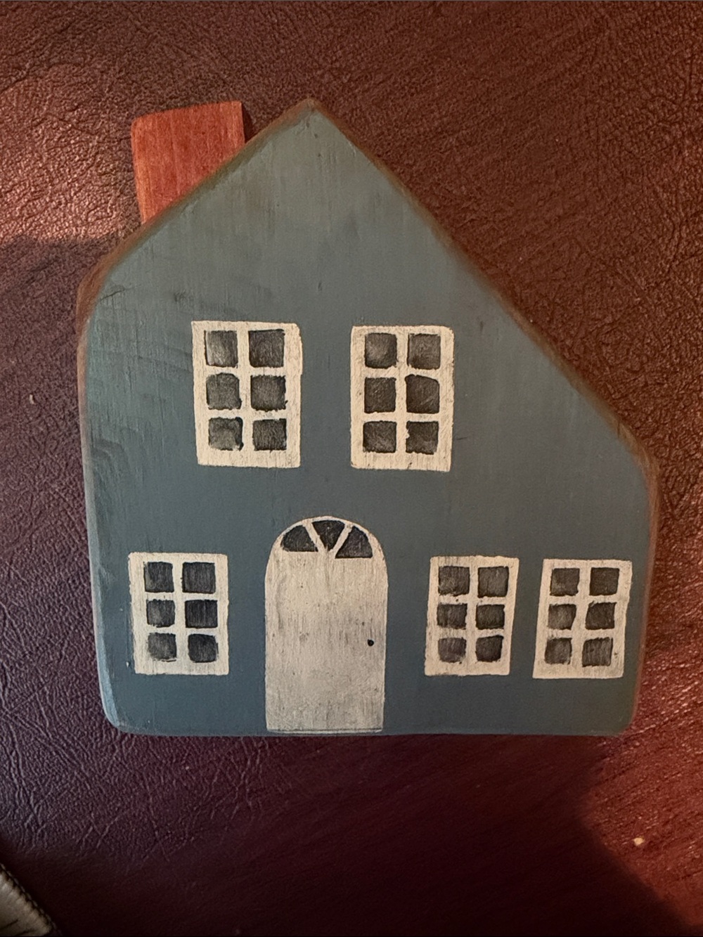 Primitive Handmade Blue Wooden House Shelf Sitter